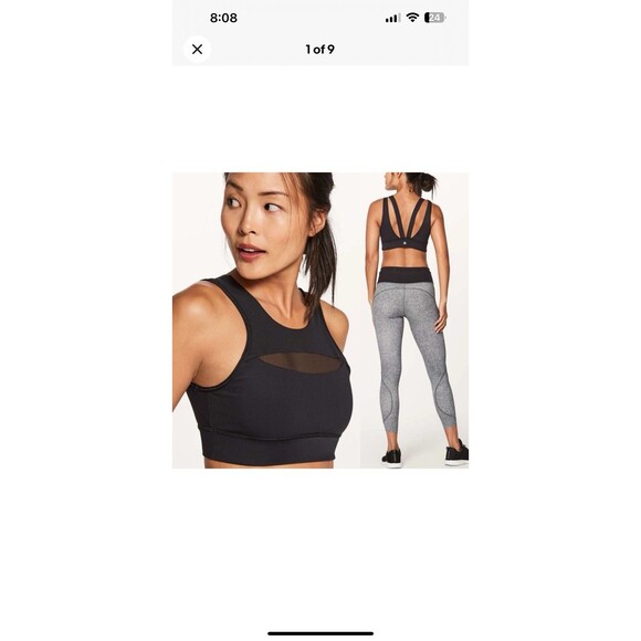 LULULEMON Run The Day High Neck Sports Bra Sz 4 Solid Black Mesh Longline Top - Picture 1 of 6